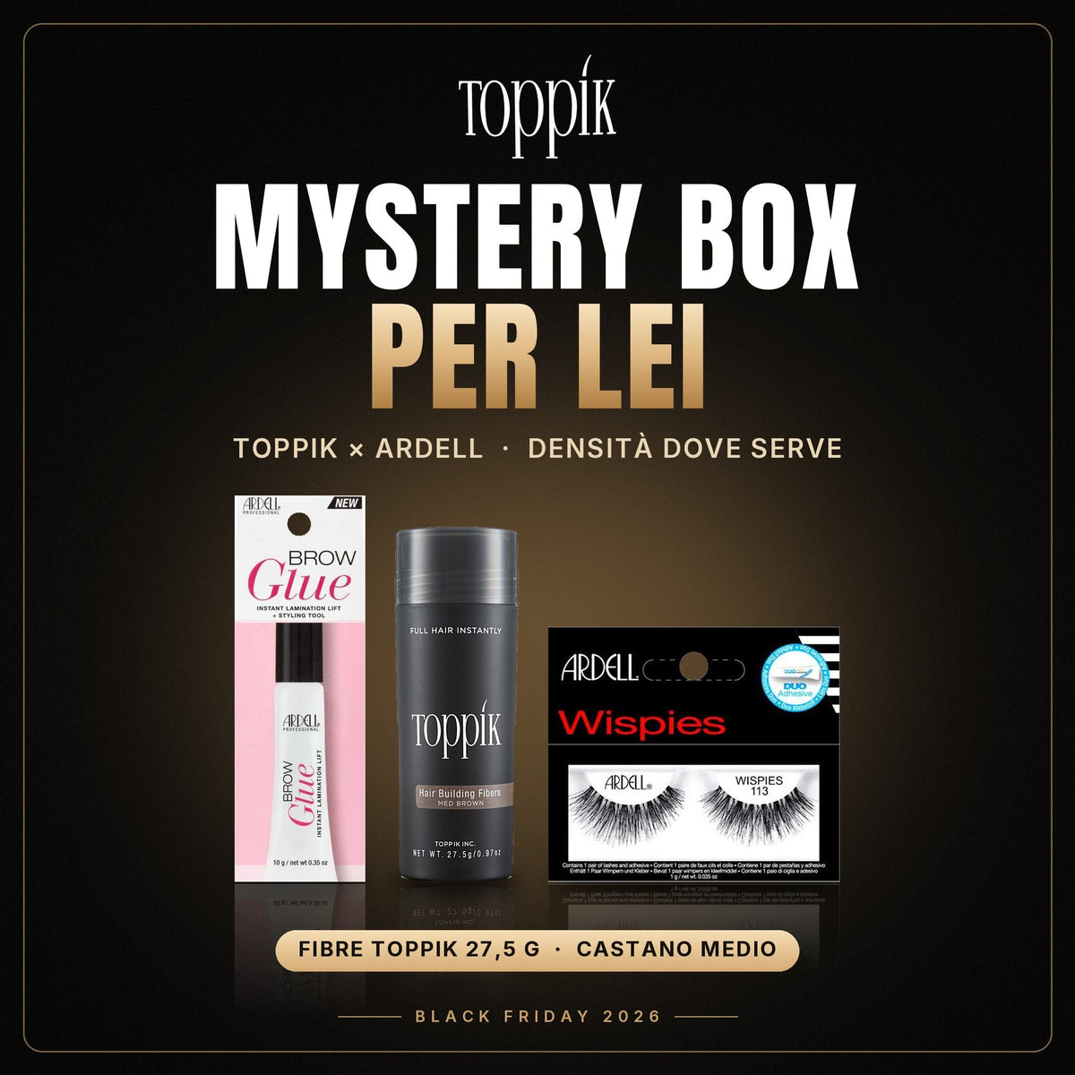 Mystery Box per lei Toppik × Ardell con fibre Toppik 27,5 g Castano Medio