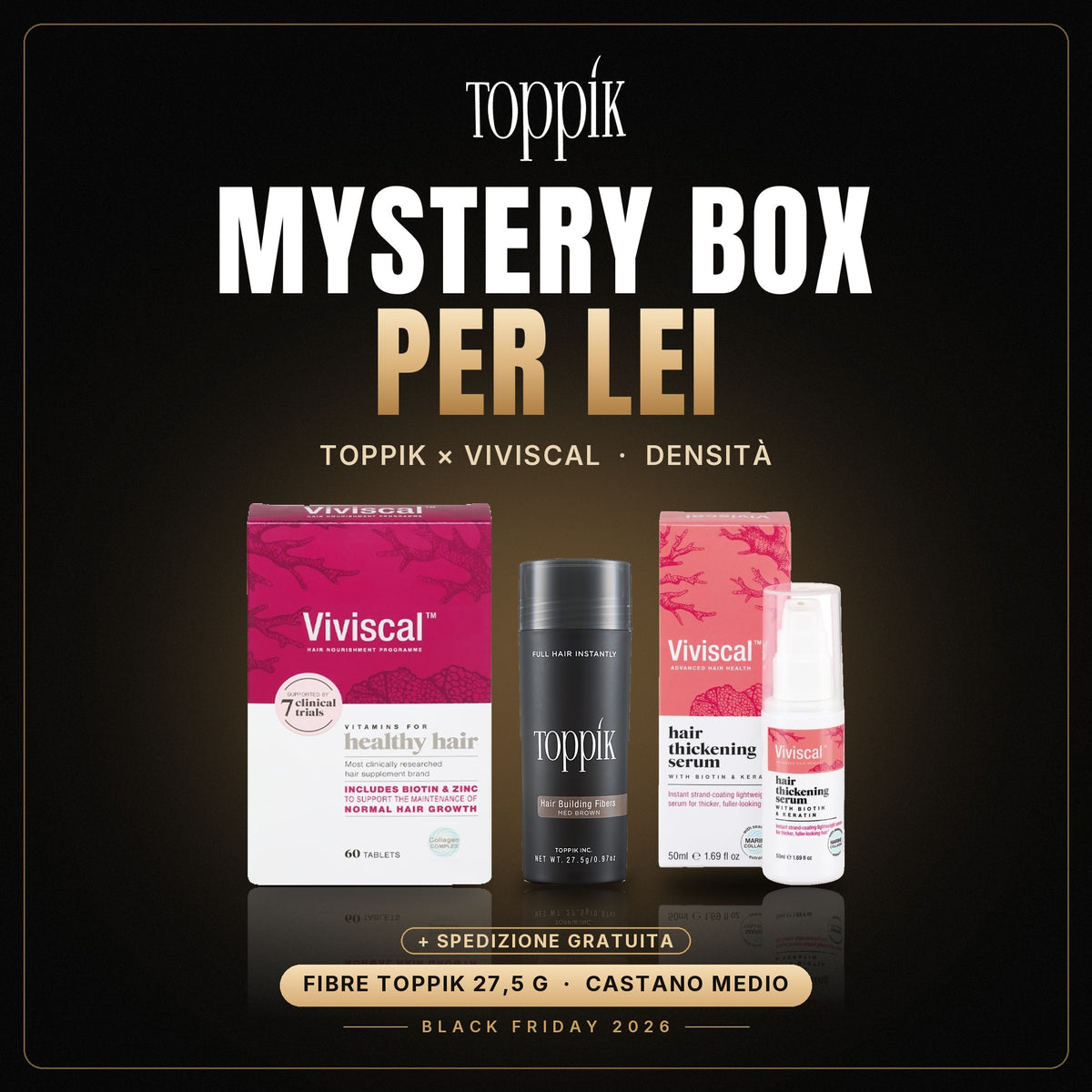 Mystery Box per lei Toppik × Viviscal con fibre Toppik 27,5 g Castano Medio