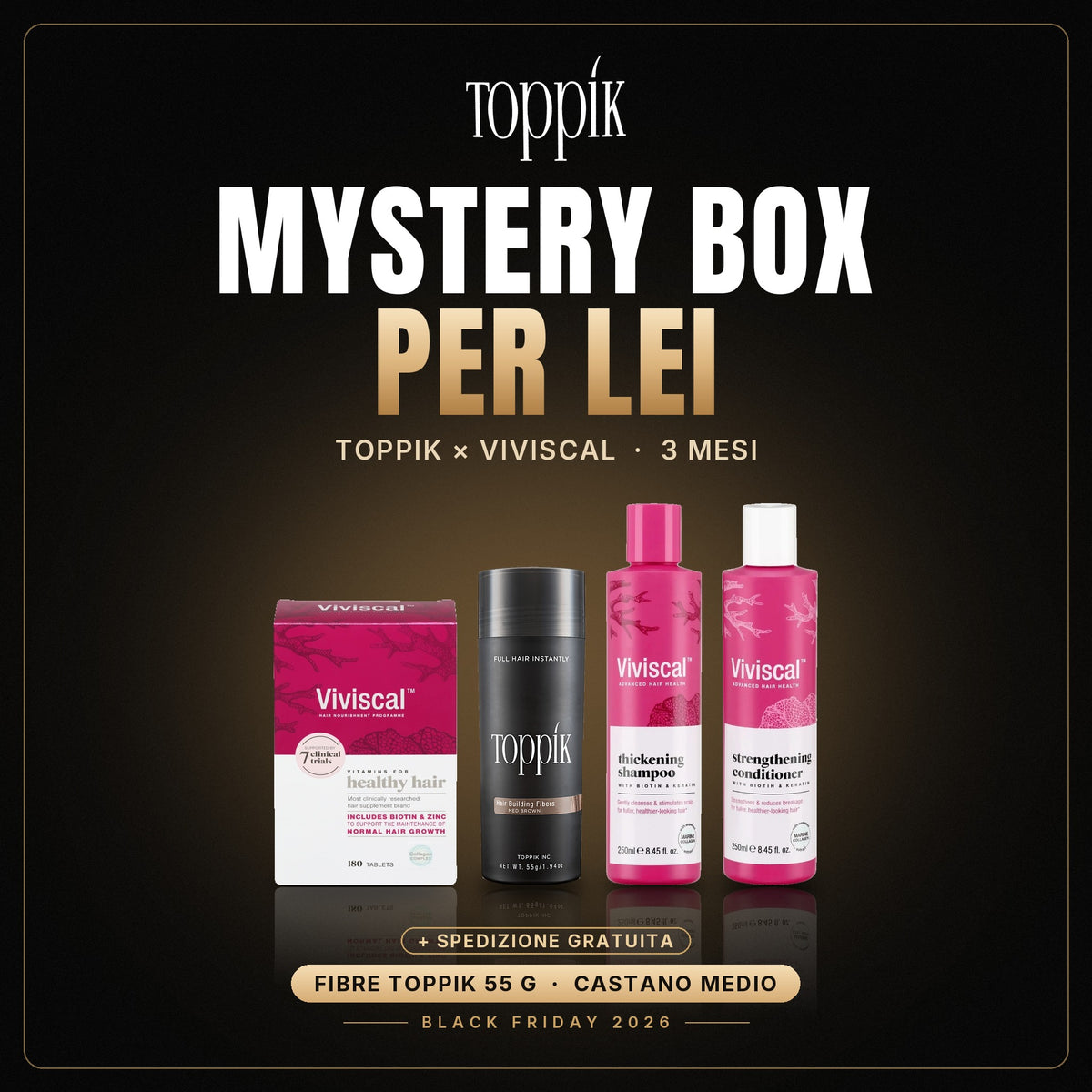 Mystery Box per lei Toppik × Viviscal con fibre Toppik 55 g Castano Medio
