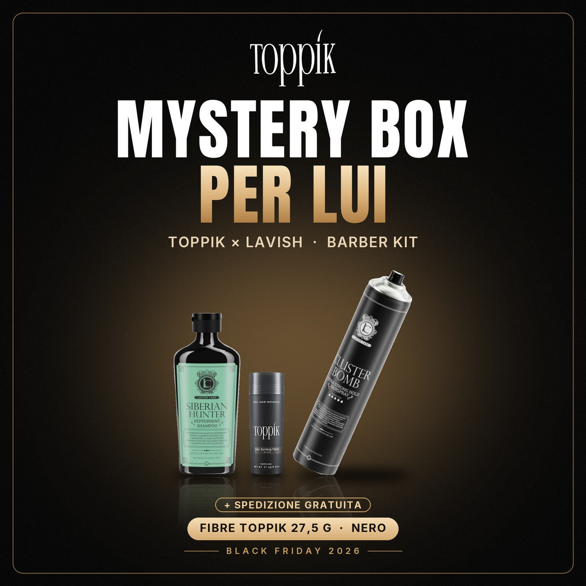 Mystery Box per lui Toppik × Lavish con fibre Toppik 27,5 g Nero