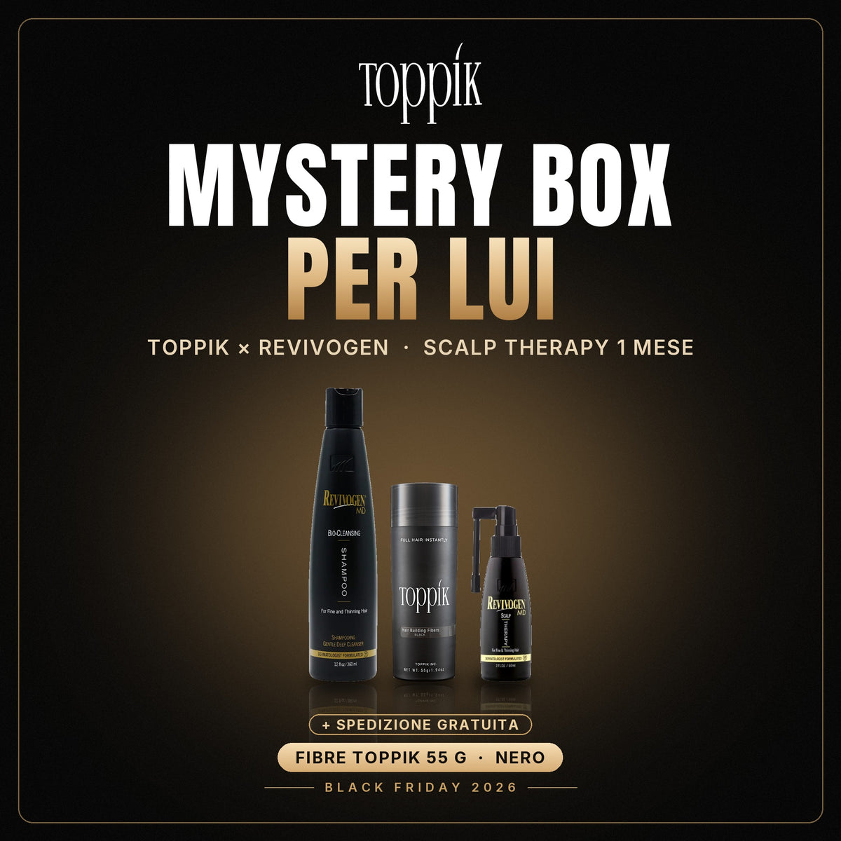 Mystery Box per lui Toppik × Revivogen con fibre Toppik 55 g Nero