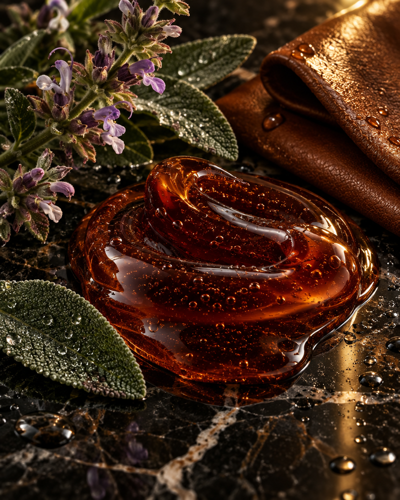 Fragranza Salvia e Cuoio: gel doccia con note aromatiche e di cuoio