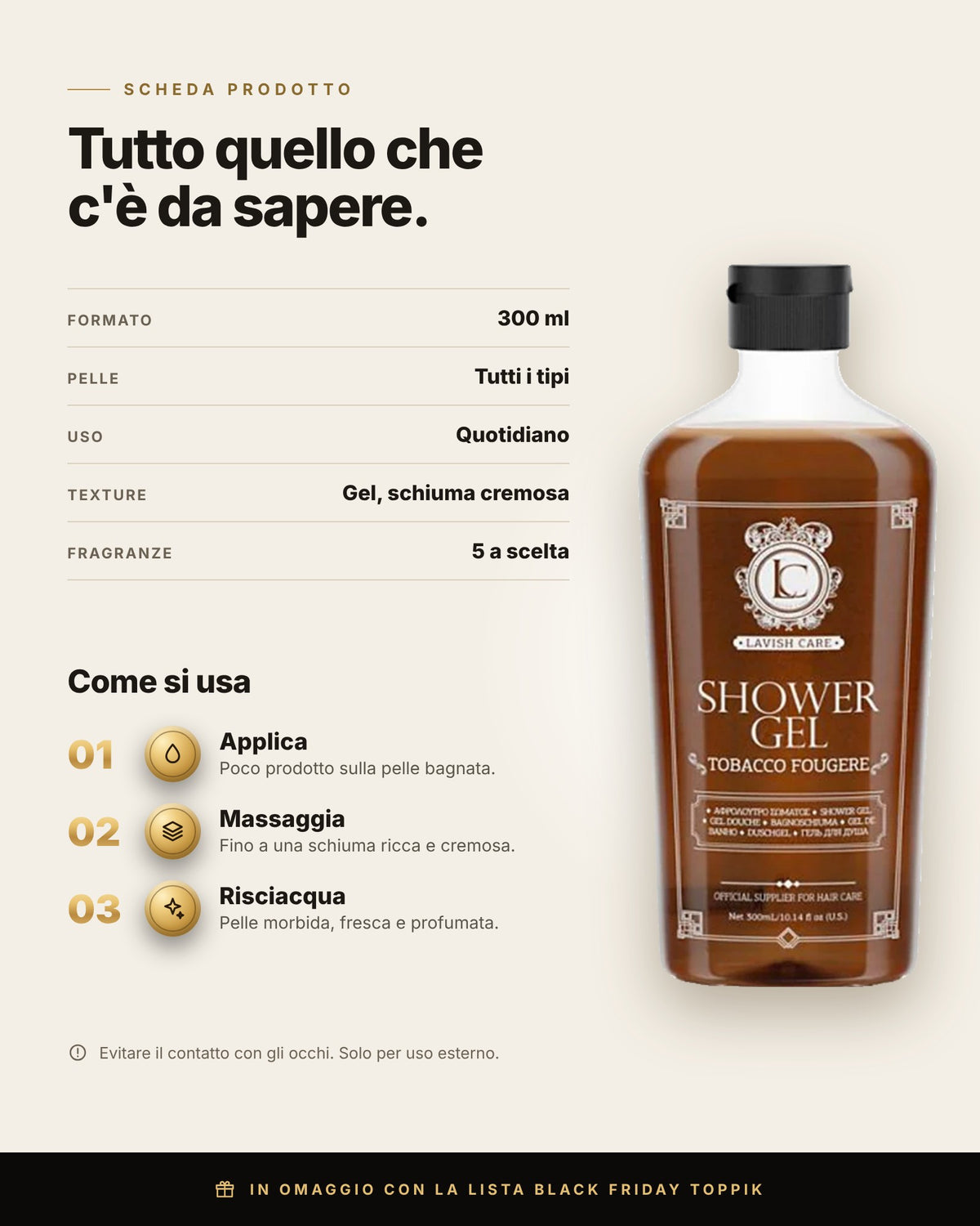 Scheda prodotto e modo d'uso dello Shower Gel Lavish Care 300 ml