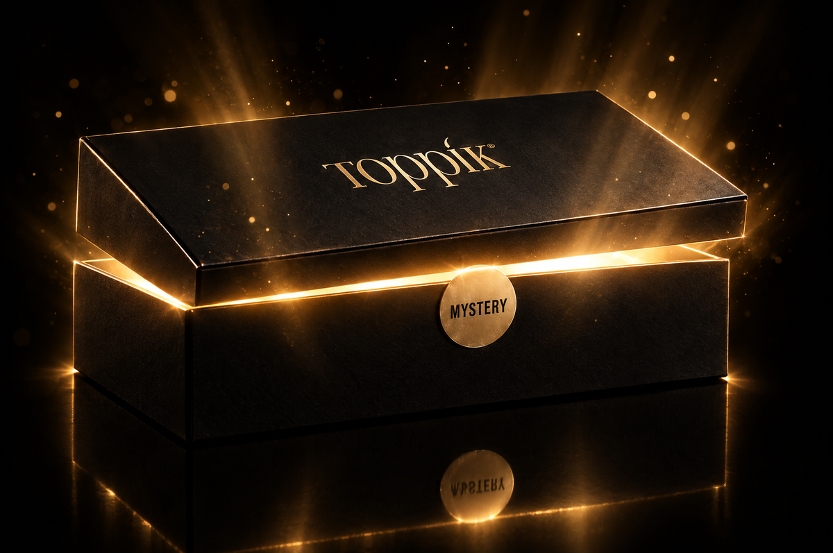 Mystery Box Toppik con il coperchio socchiuso e la luce dorata che esce dalla scatola